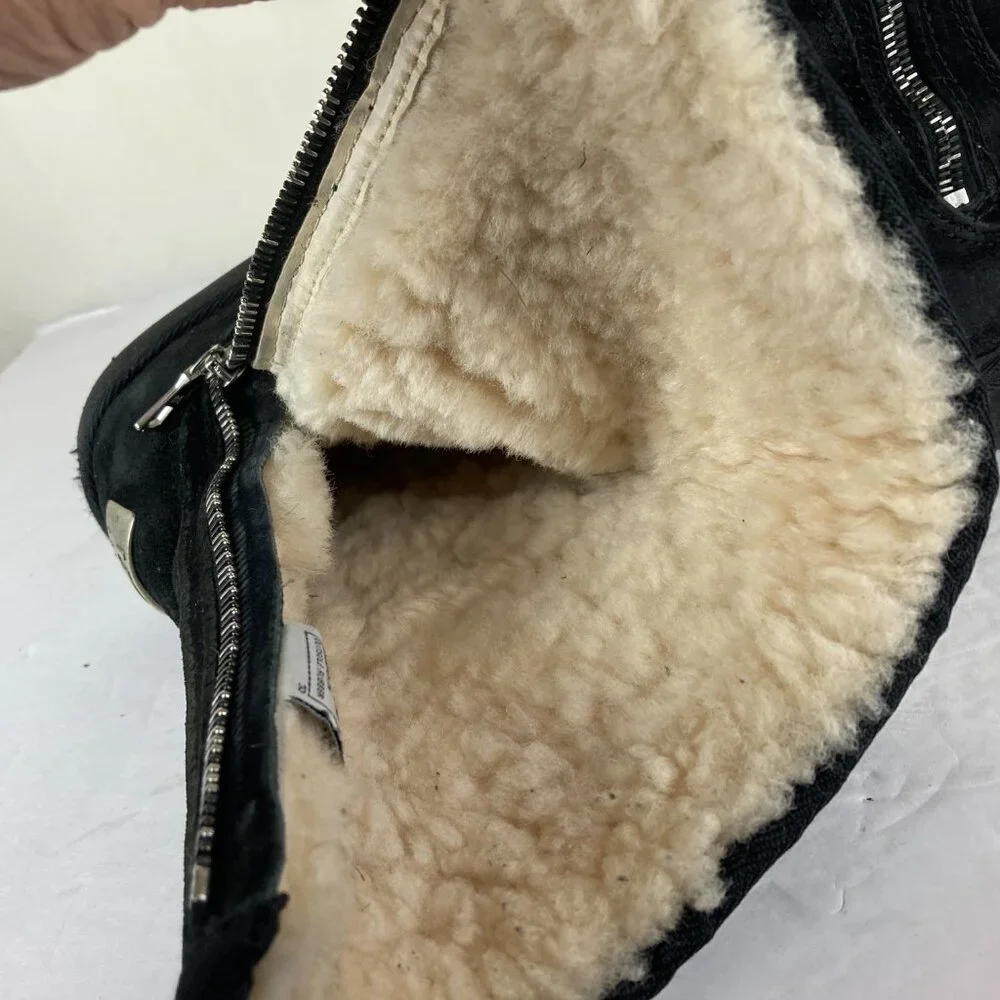 UGG Mayfaire Womens Sz 7‎ Black Suede Sherpa Lined Mid Calf Warm Winter Boots